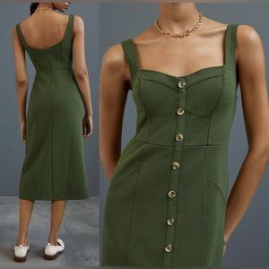 Anthropologie Maeve Sz 8 Olive Button-Front Midi Dress NWOT